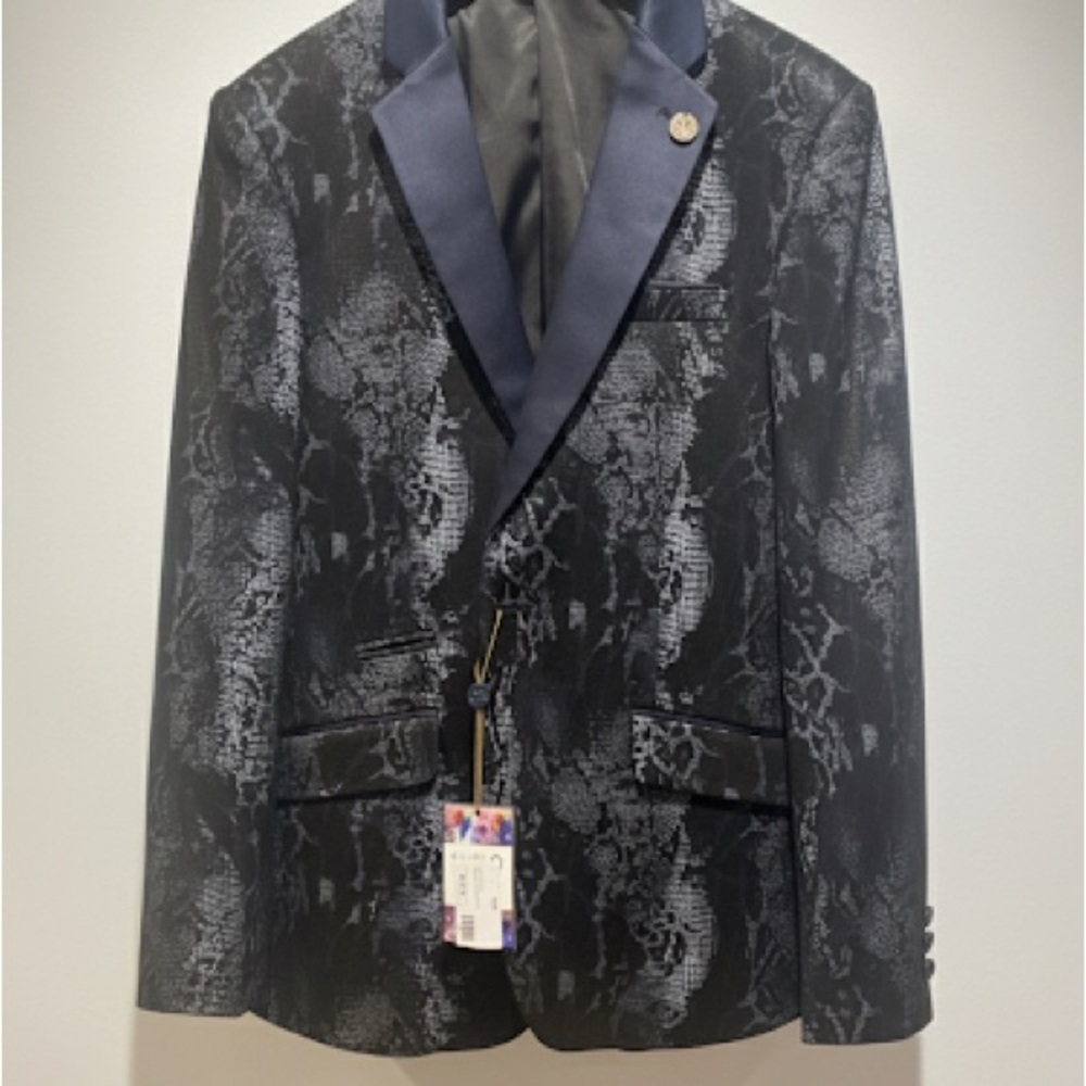 Elegant Black and Gray Snakeskin Tuxedo Blazer